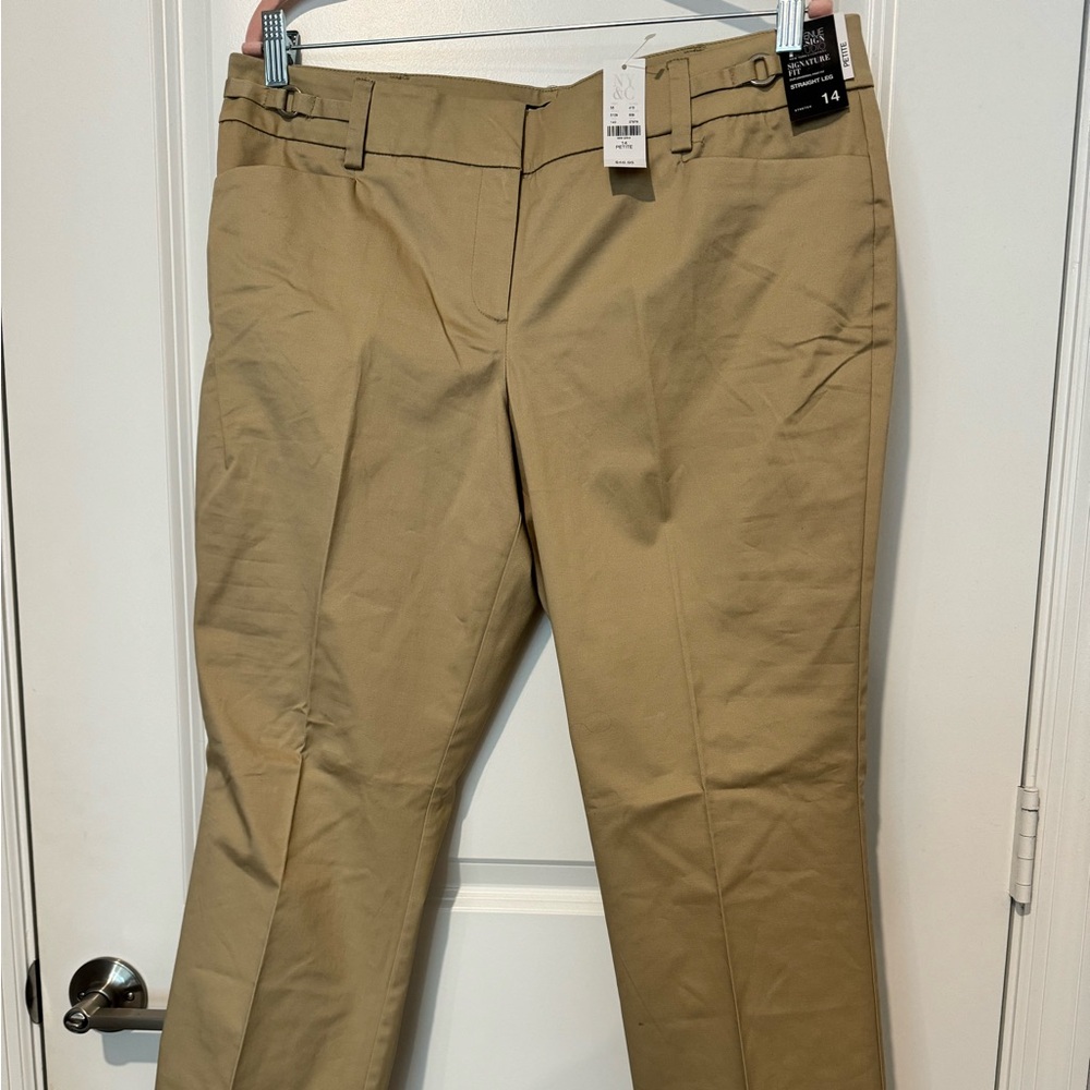 Signature fit straight leg tan slacks from New York & Company in 14 petite